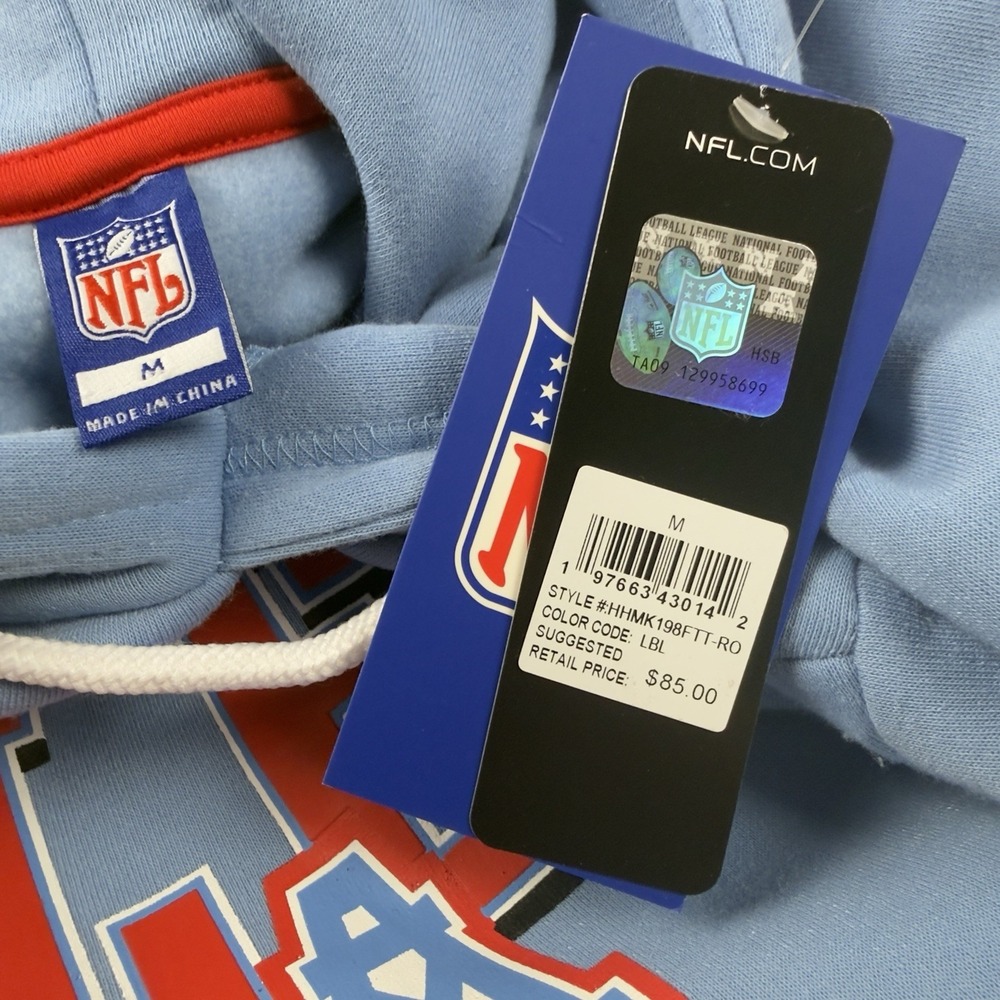 Retro Houston Oilers Hoodie Sweatshirt Men's Medium Blue Red Nwt $85 NFL Apparel - Picture 4 of 9